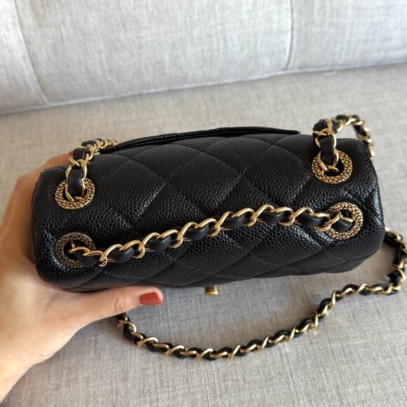 Seasonal CHANEL Two ways Full Set Grained Lambskin Quilted Mini Square Flap GHW - Picture 3 of 11